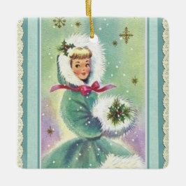 Flickan i Winter Jacka Retro Ornament