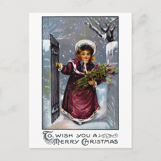 Flickan kommer genom Front Grind i vinter Vykort (Framsida)