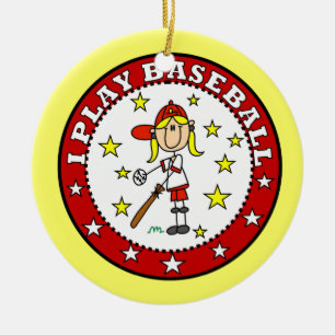 Flickan leker jag skjortor och gåvor för basebal julgransprydnad keramik