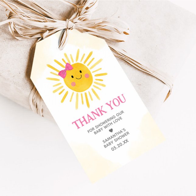 Flickan lite av Sunshine Favor Taggs Presentetikett (Girl A Little Ray of Sunshine Baby Shower Favor Tags)
