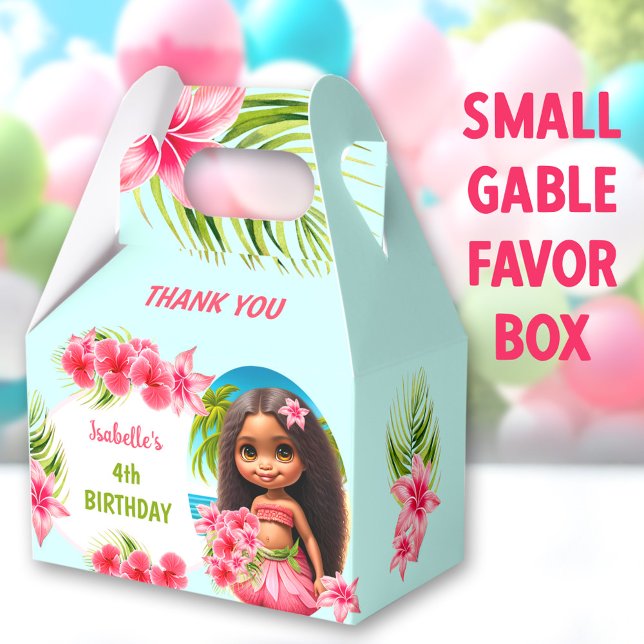 Flickan Luau Summer Birthday Tropical Beach Party Presentaskar (Luau Tropical Small Gable Favor Boxes - You can choose from 3 sizes of these gable favor boxes)