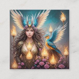 Flickan, majestisk fenix-Oljemålning, 3d. Fyrkantigt Visitkort