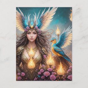 Flickan, majestisk fenix-Oljemålning, 3d. Vykort