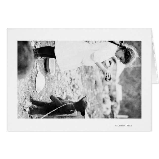 Flickan Matar Bear Unge i Seward Hälsningskort (Framsidan Horizontal)