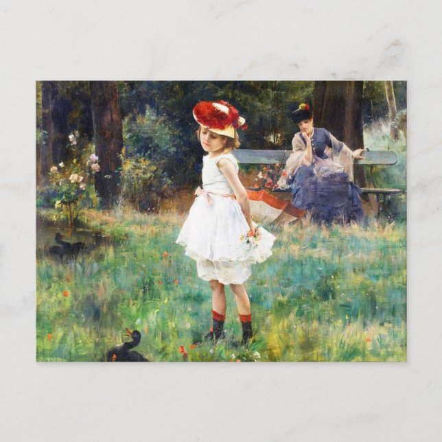 Flickan med Ankor av Alfred Stevens Vykort (Framsida)