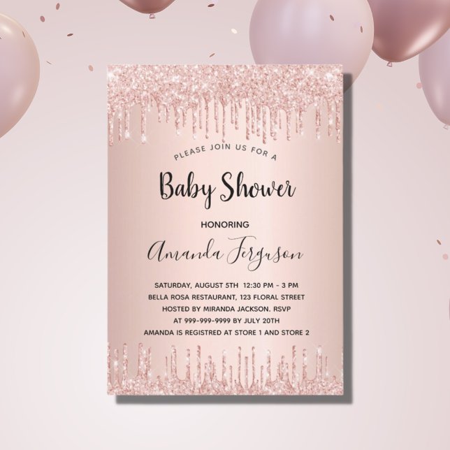 Flickan med babyskor ro guld glitter droppar inbjudningar (Skapare uppladdad)