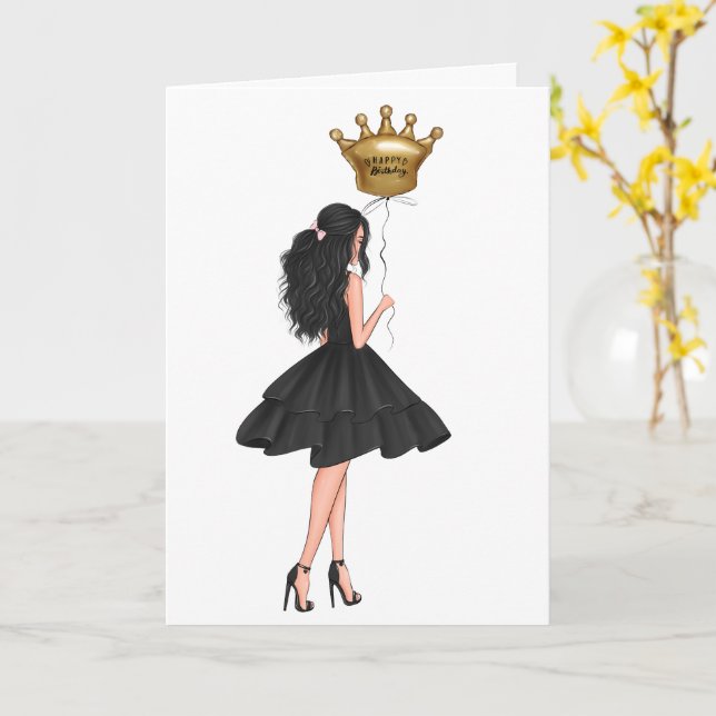 Flickan med Balloons Birthday Kort (Gul blomma)