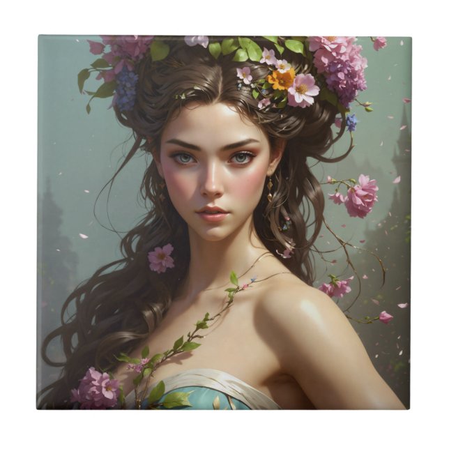 Flickan med blommor i håret kakelplatta (Framsidan)