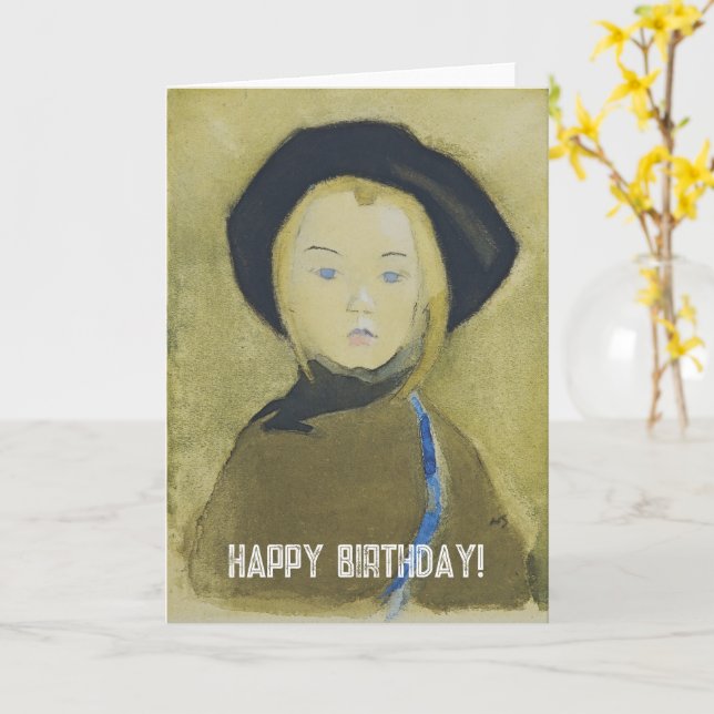 Flickan med Blue Ribbon Helene Schjerfbeck Kort (Gul blomma)