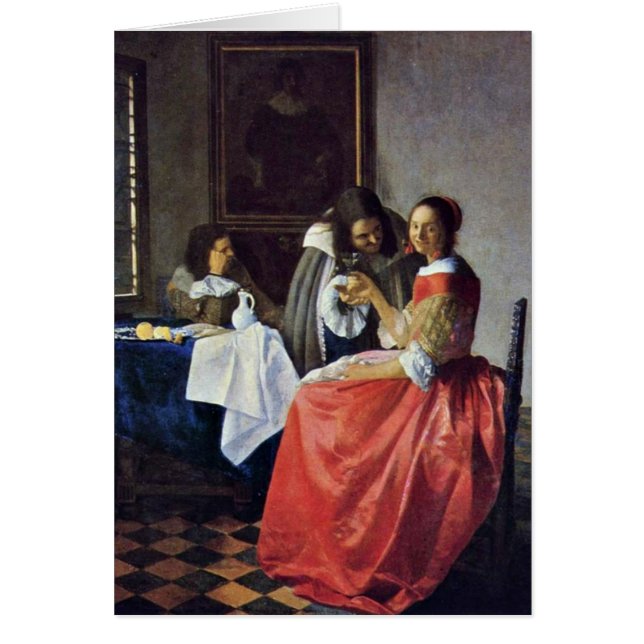 Flickan med en Wineglass. Vid Johannes Vermeer Hälsningskort (Framsidan)