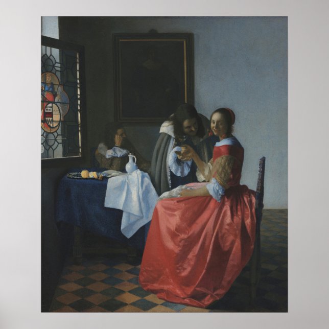 Flickan med glaset Vin - Vermeer Poster (Framsidan)