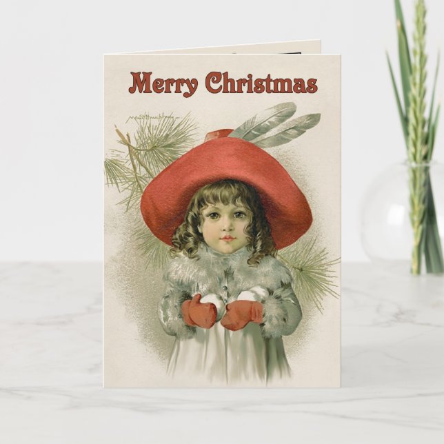 Flickan med kastar snöboll - Maud Humphrey Helgkort (Framsida)