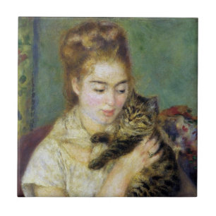 Flickan med Kat av Renoir Kakelplatta