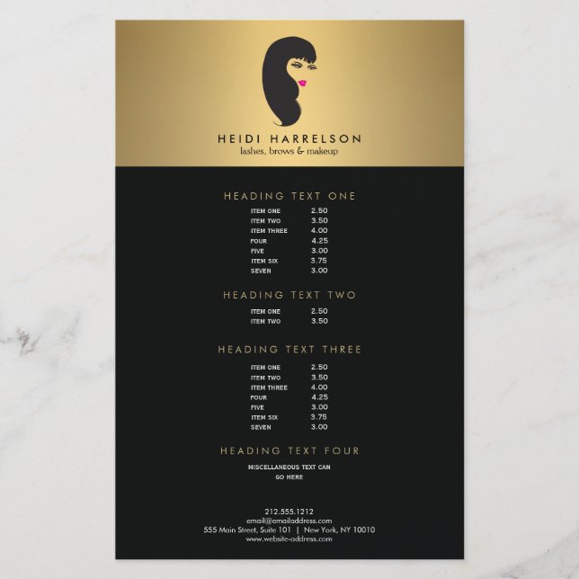 Flickan med Lash på Faux Guld Beauty Flyer (Framsidan)