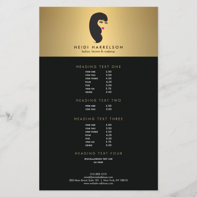 Flickan med Lash på Faux Guld Beauty Flyer (Framsidan)