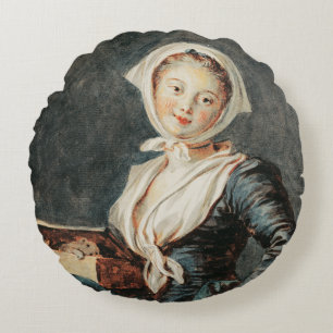Flickan med marmoten vid Fragonard Rund Kudde