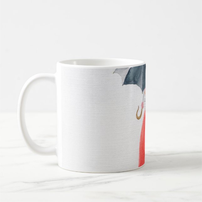 Flickan med paraply i regnet. mode illustration.  kaffemugg (Vänster)