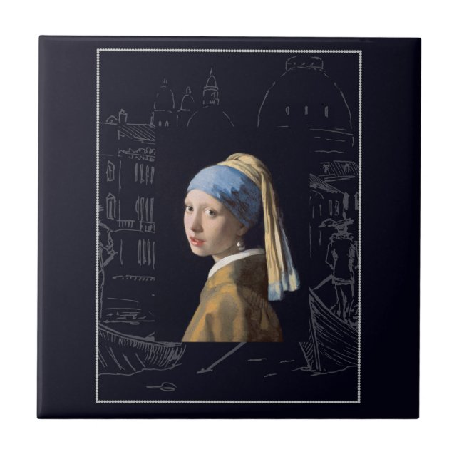 Flickan med pärlörring Vermeer art Kakelplatta (Framsidan)