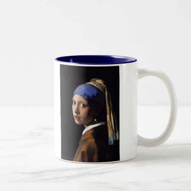 Flickan med Pearl Earring av Vermeer Två-Tonad Mugg (Höger)