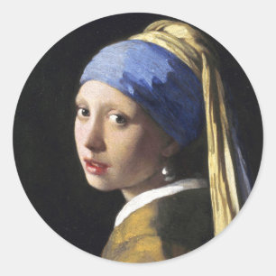 Flickan med Pearl Earring, Jan Vermeer Runt Klistermärke