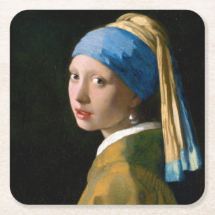 Flickan med Pearl Earring, Johannes Vermeer, 1665 Underlägg Papper Kvadrat