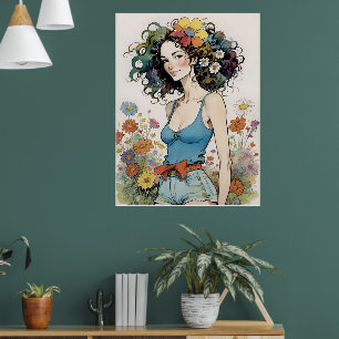 Flickan med Rainbow Flower i hennes hår Poster