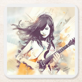 Flickan med rock musik vibes underlägg papper kvadrat