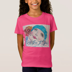Flickan med Röd ros Beret ska vara sanna flickor T Shirt