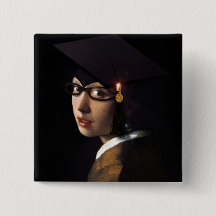 Flickan med Studenten Hat (Pearl Earring) Knapp