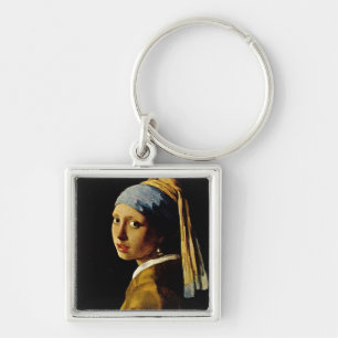 Flickan med turban/Girl med Pearl Earring Fyrkantig Silverfärgad Nyckelring