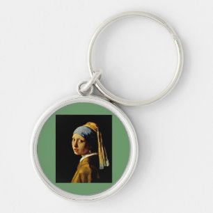 Flickan med turban/Girl med Pearl Earring Rund Silverfärgad Nyckelring