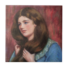 Flickan med vacker, lång brun luft kakelplatta