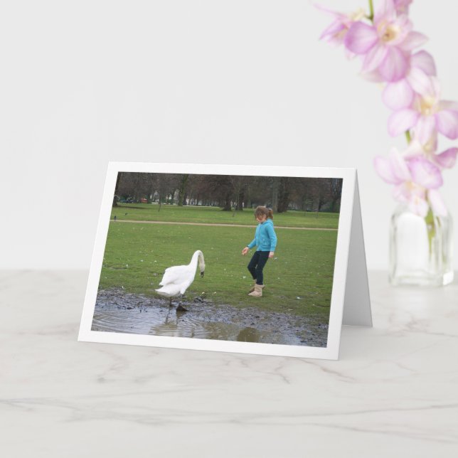 Flickan med vit Svan Porträtt Kort (Orkide)