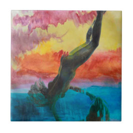 Flickan och delfinen kakelplatta