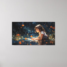 Flickan och den gyllene fiskens magiska damm canvastryck