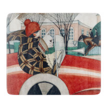 Flickan och en Pug-Hund i en röd bil