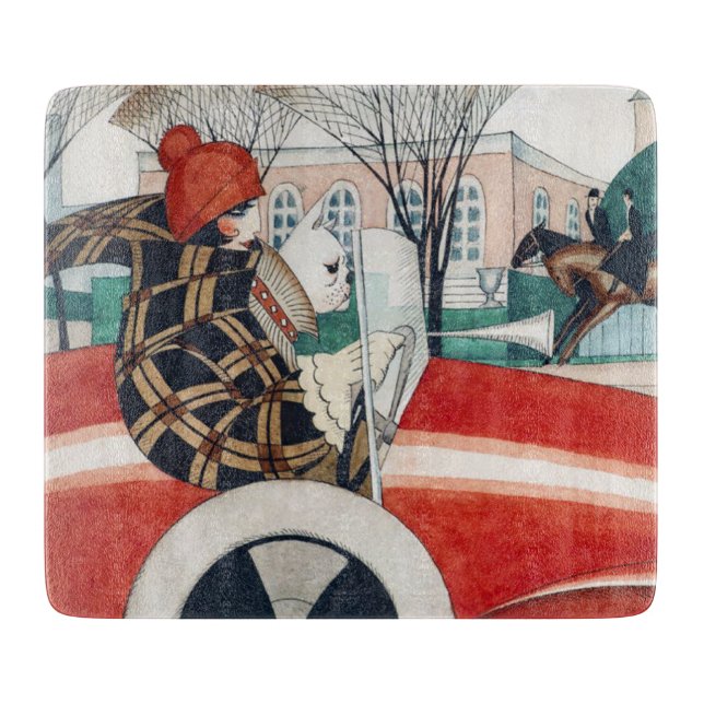 Flickan och en Pug-Hund i en röd bil (Framsidan)