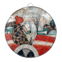 Flickan och en Pug-Hund i en röd bil Darttavla