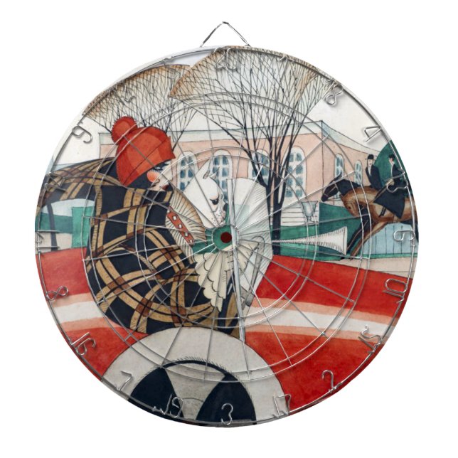 Flickan och en Pug-Hund i en röd bil Darttavla (Framsidan)