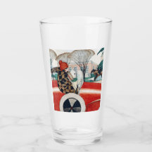 Flickan och en Pug-Hund i en röd bil