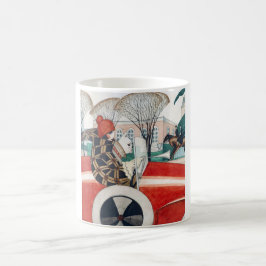 Flickan och en Pug-Hund i en röd bil Kaffemugg