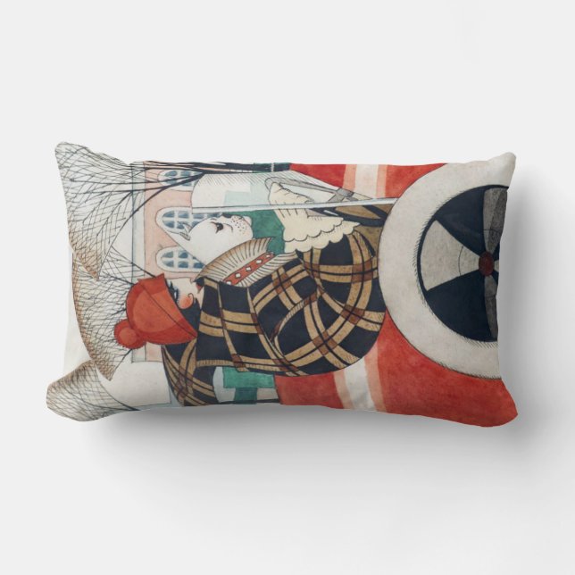 Flickan och en Pug-Hund i en röd bil Lumbarkudde (Framsida)