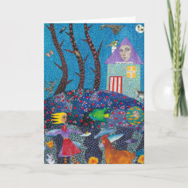 Flickan och hennes kycklinghälsningskort kort