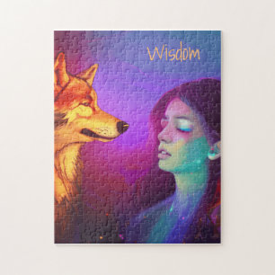 Flickan och hennes Varg AI Genererade Fantasy Pop Pussel