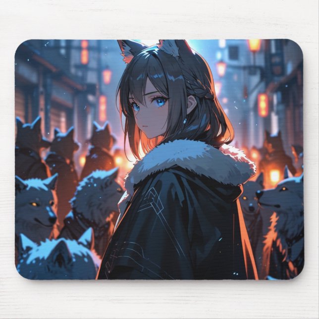 Flickan och hennes Varg Pack Mousepad Musmatta (Framsidan)