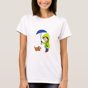 Flickan och hund på en regnig dag t shirt