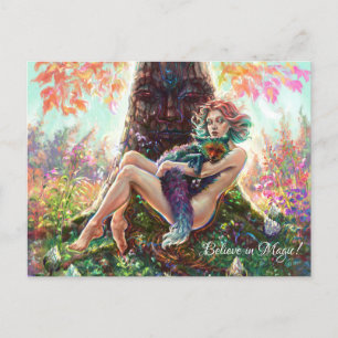 Flickan och magicfox fantasi magic forest art vykort