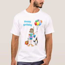 Flickan och penguin med ballonger t shirt