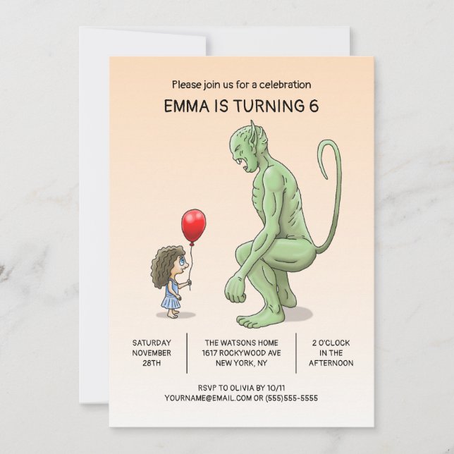Flickan och trollens födelsedagsinbjudan inbjudningar (Framsida)