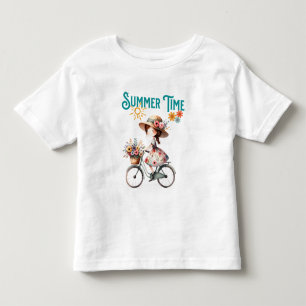 Flickan på Bicycle med Flowers Summer T Shirt